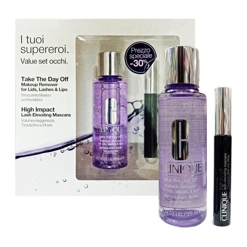 Cofanetto CLINIQUE struccante bifasico occhi e labbra 125ml + mascara volume e leggerezza