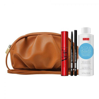 PUPA CONFEZIONE REGALO VAMP MASCARA MATITA OCCHI E ACQUA MICELLARE CON POCHETTE MARRONE - Profumo Web